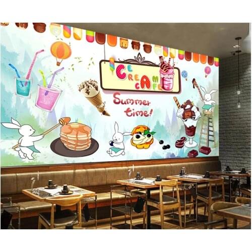 Custom photo mural 3d wallpaper Hand drawn rabbit cold drink dessert shop coffee home decor living room wallpaper for walls 3 d