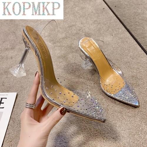 Luxury Brand Sandals Women Pumps Transparent PVC High Heels Shoes Sexy Pointed Toe Slip-on Wedding Party Brand Fashion Sandals