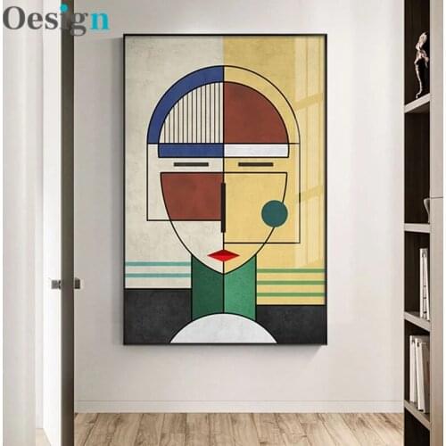 Modern Abstract Figure Painting Splice Face Geometric Canvas Poster Prints Wall Art Pictures For Living Room Bedroom Home Decor