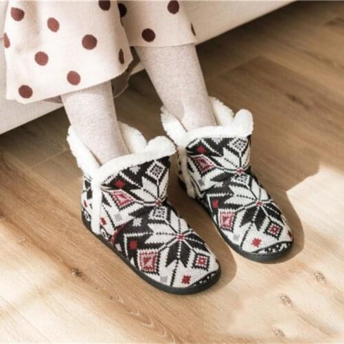 Suihyung Winter Warm Home Slippers Women Plush Indoor Shoes Soft Plus Velvet House Slides Knitted Jacquard Ladies Cotton Shoes