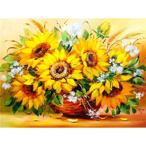 Sunflower Flower DIY Cross Stitch Embroidery 11CT Kits Craft Needlework Set Printed Canvas Cotton Thread Home Design