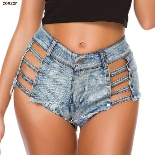 Hollow out women jeans shorts high waist sexy hole hot denim short nightclub polo dance wear clothing bermuda feminina