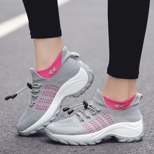 Thick heels sock shoes women sneakers breathable mesh platform sneakers woman shoes 2021 plus size female shoe