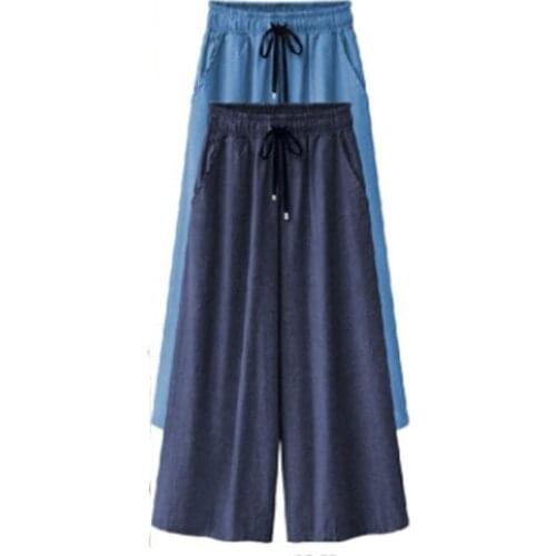 Summer 2020 European Style Women Trousers Loose Wide Leg Pants Plus Size XL- 5XL Calf-Length Pants Casual Female Capris KE190