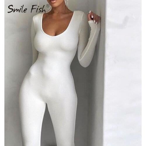 Autumn Winter New Women White Black Jumpsuits Long Rompers Bodycon Jumpers Long Sleeve Casual One Piece Full Outfit G2152