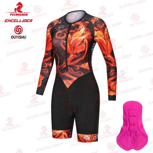 Fire Flower Pattern Women Cycling Jumpsuit Female Cycling Skinsuit
