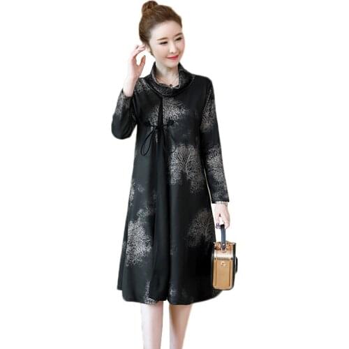 Spring Autumn Large Size Dress Female 2021 New Vintage Casual Long Sleeve Dress For Women Vestidos V373