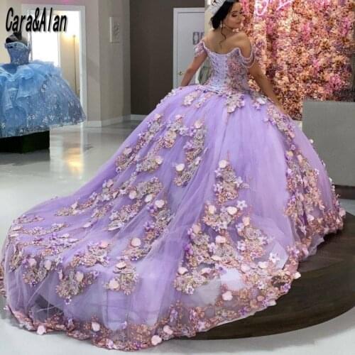 Light Purple Quinceanera Dresses with Applique Luxury Corst Sweet 16 Dress vestidos de 15 años Prom Gowns for Women Sweep Train
