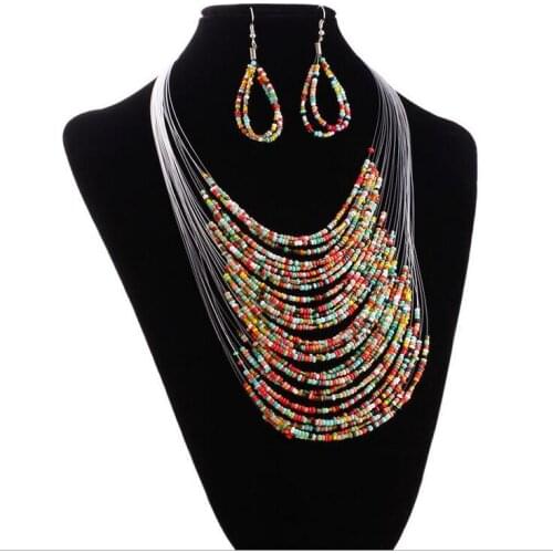 Luxury Bohemian Necklace Fishing Line Beads Jewelry Vintage Pendant Long Necklace Set Womens Elegant Necklace