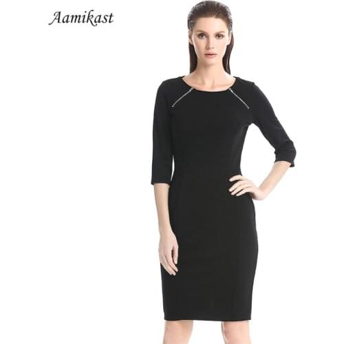 Women Dresses New Fashion 2019 Hot Sale O-neck 3/4 Sleeve With Zipper Vintage Pencil Party Cocktail Women Dresses