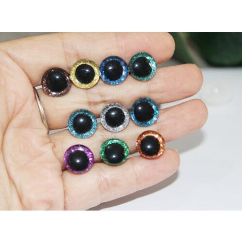 10pair--9mm 12mm tiny 3D clear safety eyes + glitter fabric+ washer for diy puppet--color option