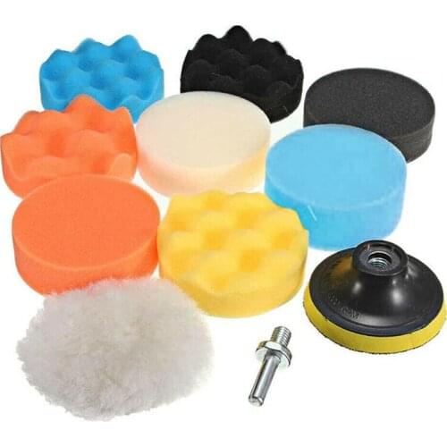 11pcs Car Buffing Polishing Sponge Pads Set Buffer Waxing Foam Kits For Car Polisher Pads M14 Drill Adapter Thread Abrasive Tool