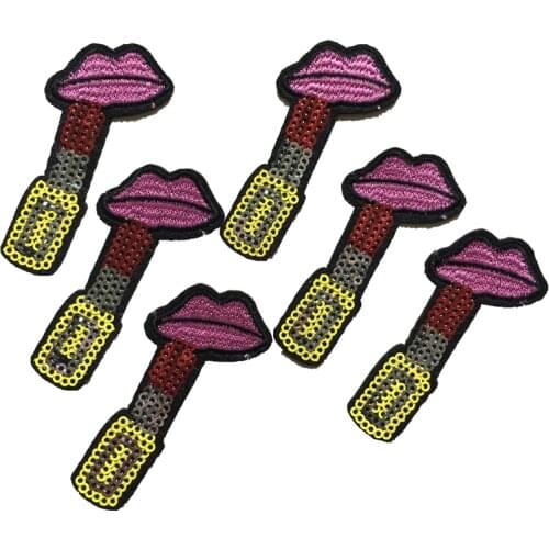 20PCS Pink Sequined Lipstick Patches Iron on Patches for Clothing Bags DIY Decoration Embroidery Applique