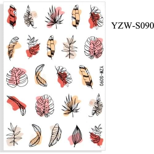3D Stickers for Nails Adhesive Color Line Leaf Feather Nail Art Decorations Trend Pattern Design Sticker Nail Foil Accessories
