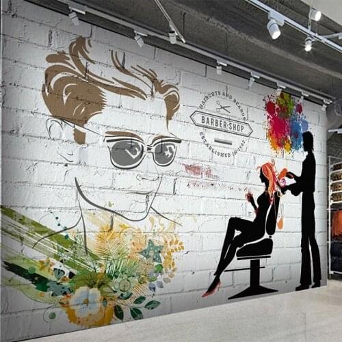 Custom Photo Wallpaper 3D Brick Wall Silhouette Barber Shop Beauty Salon Background Wall Painting Retro Graffiti Wall Papers 3 D
