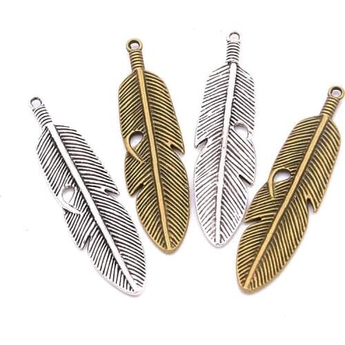 6PCS 15*60MM 2 Color Two-sided Big Feather Wings Charms Animal Pendant Metal Alloy For DIY Necklace Bracelet Earrings Marking