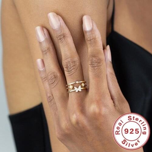 AIDE Dreamy Butterfly Opening Ring Luxurious Zircon Adjustable Finger 925 Sterling Silver Rings For Women Fine Jewelry Anillos