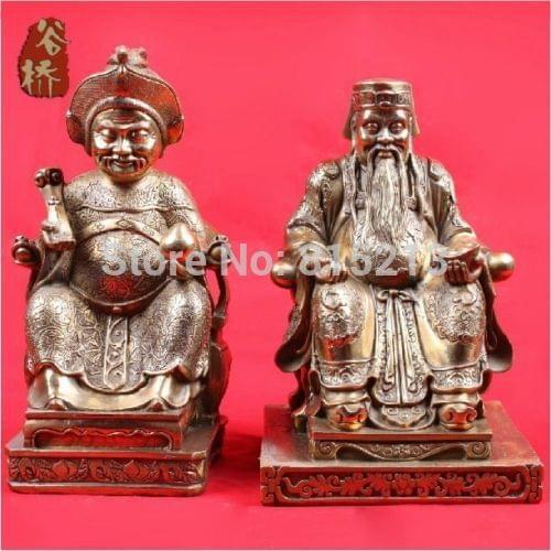 Bi00961 10" China Bronze Buddhist Temple Peach YuanBao Longevity Gnome Kobold God Statue