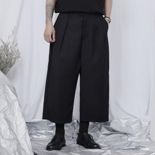 Original new casual pants mens loose straight-leg pants Yamamoto dark suit pants fall wide-leg pants mens cropped pants