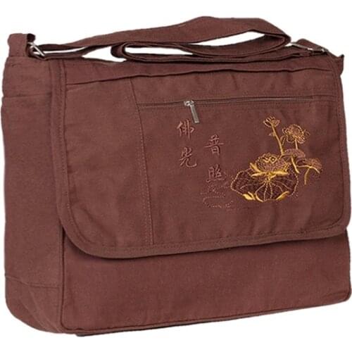 Buddhist Shoulder Bag Zip Pocket Canvas Buddha Buddhism Sachet Arhat Bag Monk Satchel