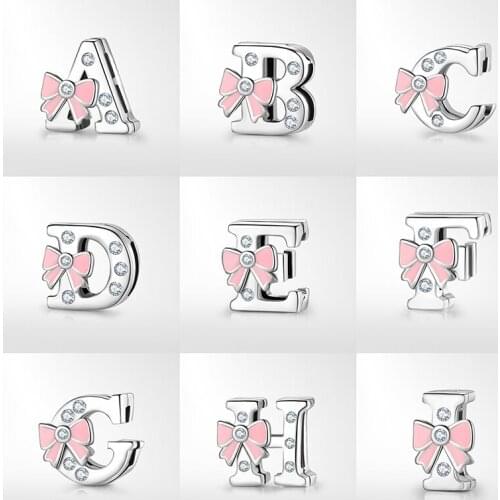 925 Sterling Silver A to Z bow-knot crystal CZ 26 Letter Alphabet Charms Clips Beads fit Original reflections Bracelets Jewelry