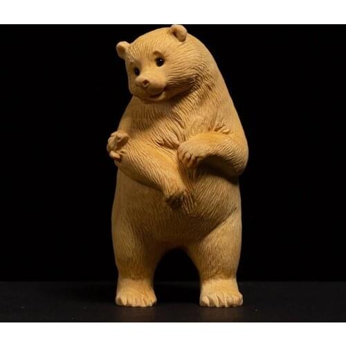 Boutique Cute Bear Boxwood Carving Living Room Decoration Yellow Bear Solid Wood Creative Animal Carving Crafts Home Decoration