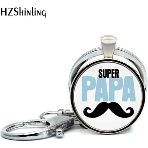New Fashion Super PAPA Key Chain Handmade je suis un papa qui dechire Glass Dome Key ring for Fathers Day Gift