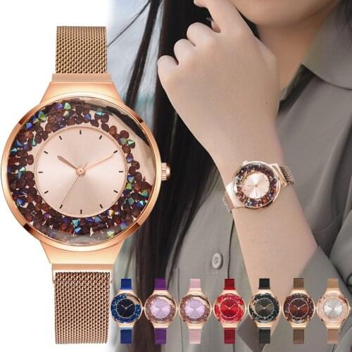 Fashion Watches For Women Luxury Ladies Quartz Magnet Buckle Movable Rhinestones Ladies Wristwatches Pink Clock Relogio Feminino