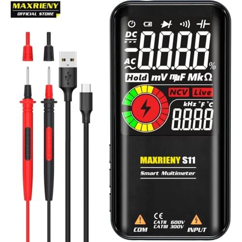 MAXRIENY S10/11 Digital Multimeter 9999 Smart DC AC Voltage Capacitor Ohm Diode NCV Hz Tester DMM with rechargeable battery