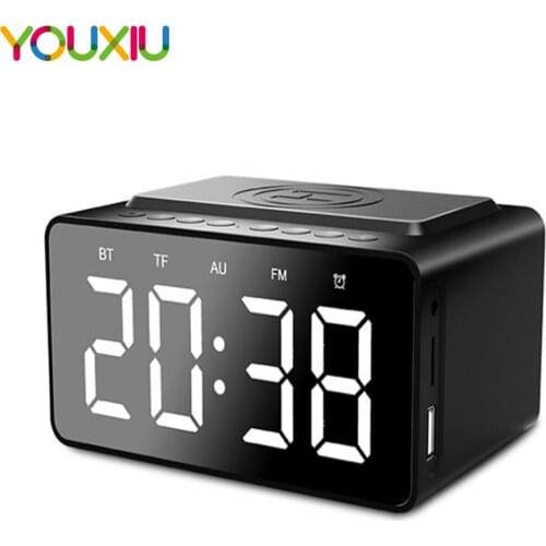 FM Wireless Bluetooth Speaker with Clock LED Alarm Clock Power Bank Three - In - One Clock Waterproof support TF AUX FM speaker