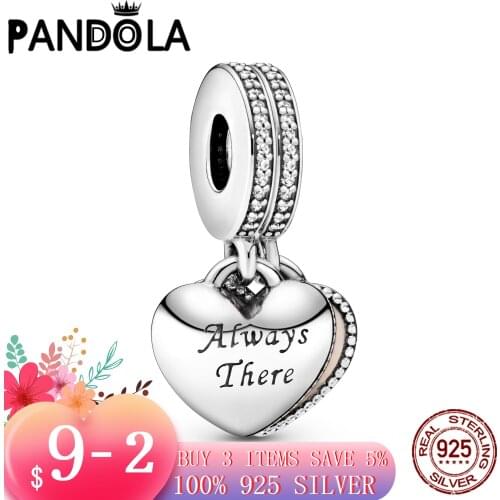 Hot 100% 925 Sterling SILVER charms Always There Heart Dangle Charm fit Original Pandora Bracelet silver 925 jewelry