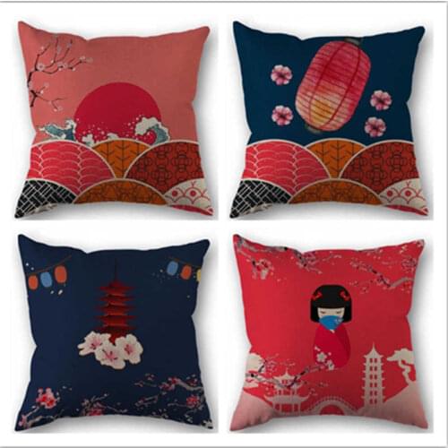 Kimono Girls Japanese Traditional Style Holiday Pillow Case Sofa Seat Home Decor Cushion Cover