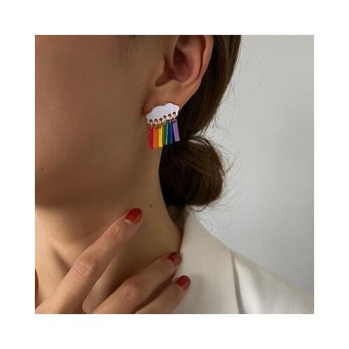 Korean Cute Cloud Raindrop Earrings For Women Exquisite Rainbow Pendant Earrings Fashion Cocktail Party Jewelry