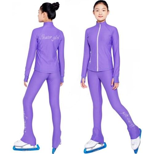 Figure skating costume childrens summer four seasons performance training skating pants quick drying top Purple Pink