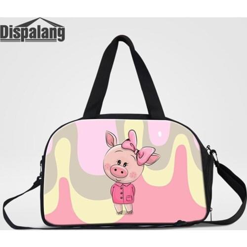 Cute Cartoon Pig Printing Messenger Travel Bags With Shoes Unit Women Casual Duffle Shoulder Bag For Traveling Girls Weekend Bag