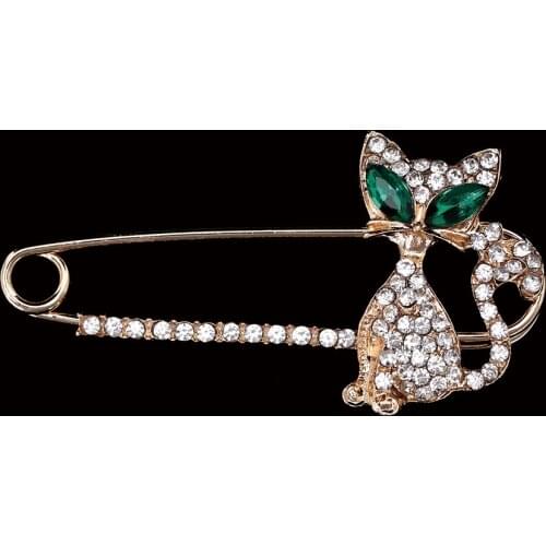 Fashion Brooches for Women Gold Animal Brooch Green Eye Crystal Cat Brooches Pin Jewelry Bride Wedding Gift
