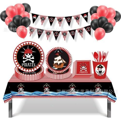 Red Pirate Party Theme Disposable Tableware Sets Birthday Party Decorations For Kids Plate Napkins Cup Banner Baby Shower Decor