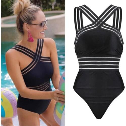 2021 Newest Women Swimsuits Sexy One Piece Swimwear For Women Beach High Neck Bandage Cross Back Female Brazilian Swimming Suit