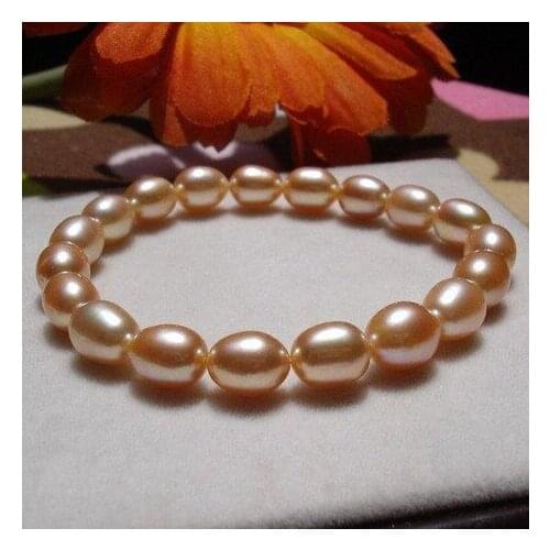 New Arrival Unique Pearls Jewellery 18cm AA 8-9MM Pink Natural Freshwater Pearl Elastic Bracelet Charming Women Gift