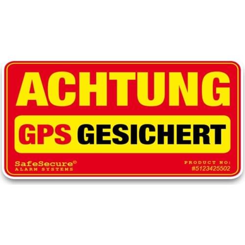 New Warning Achtung GPS Gesichert Car Sticker Vinyl Sunscreen Car Window Car Decals Waterproof PVC 14cm*7cm
