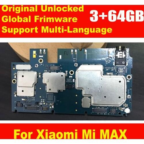 Original Unlocked MainBoard For Xiaomi mi MAX 64GB ROM MotherBoard With Chips Circuits Flex Cable Electronic Global Frimware