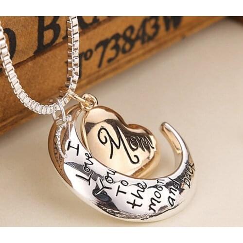 Heart Pendant Necklace Jewelry I Love You To The Moon Back Letter Mom Necklaces For Women Mother Day Gift Fashion Necklace