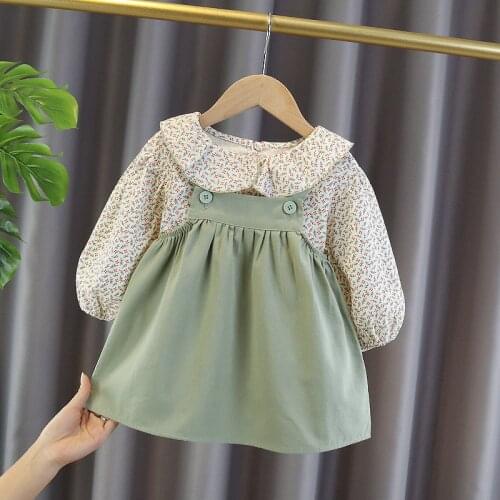 Baby Girls Dresses Spring Baby Girls Princess Clothes Set Childrens Long Sleeve Floral Tops Strap Dress for Girls Clothes Sets