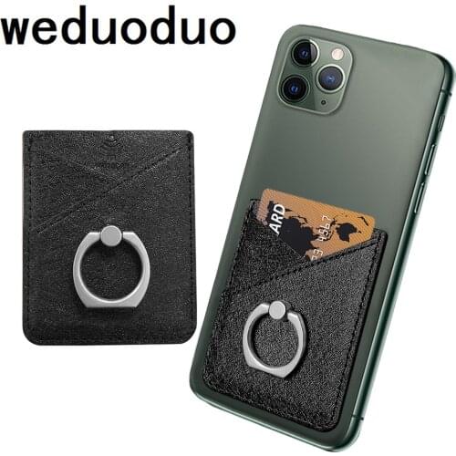 Luxury Leather cardholder Mobile Phone Wallet Sticker For iPhone Ring Holder Pocket Card Slot Sticker For Xiaomi Huawei