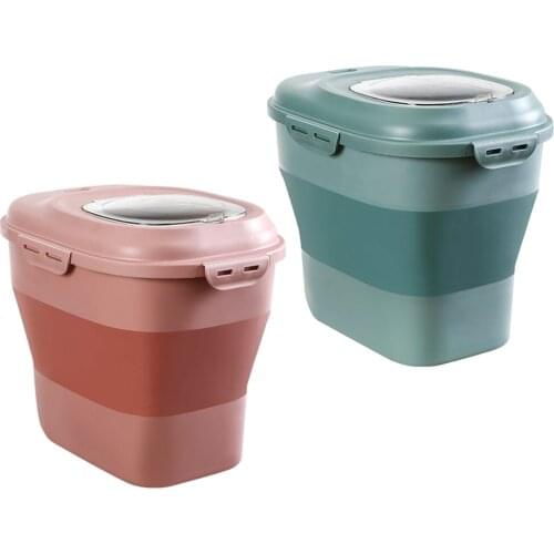 Foldable Rice Storage Container Flour Beans Storage Bin Airtight Cans 25kg Unfold, 7.5kg Fold