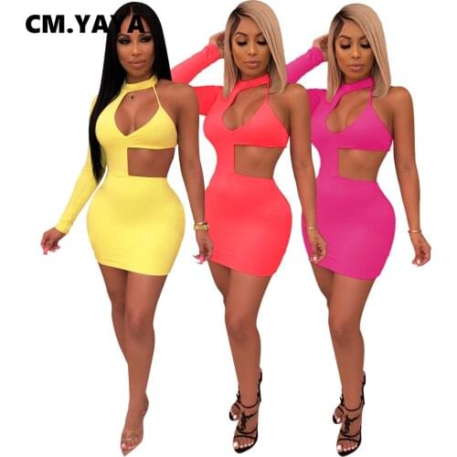 CM.YAYA One Shoulder Cut Out Waist Open Back Midi Bodycon Dress for Women Sexy Club Party Long Sleeve Dresses Pencil Vestidos