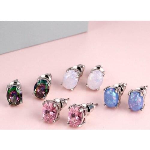 Vintage Jewelry Opal Earrings Oval Crystal Stud Earrings Wedding Engagement Gifts Elegant Geometric Blue Jewelry Women 2020 New