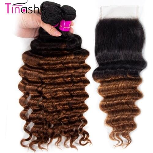 Tinashe 1B 30 Bundles With Closure Remy Brazilian Human Hair Loose Deep Wave Bundles With Closure Ombre Bundles With Closure