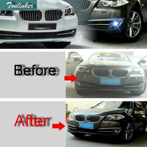 Tonlinker 2 PCS DIY Stainless Steel Front Bumper Fog Lights Cover Case Stickers For Bmw 5 Series 523li 525 GT535i 2011-13