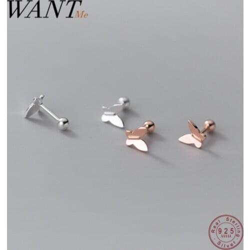 WANTME Real 925 Sterling Silver Cute Romantic Butterfly Small Earrings for Women Minimalism Chic Birthday Insect Jewelry Gift